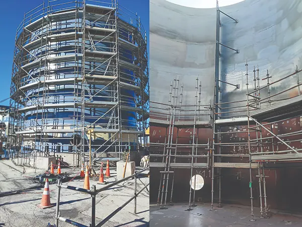 Revestimiento interno y externo de estanques metálicos para tratamiento de agua potable mediante aplicación de poliurea proyectada en Chile.