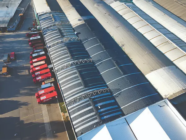 Impermeabilización técnica de cubierta metálica industrial con poliurea en planta de producción Embonor, Región Metropolitana, Chile.